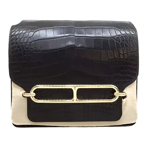 HERMES Matte Crocodile Leather Wallet, Handheld, Shoulder Bag, Crossbody Bag Mini Women's Noir Black