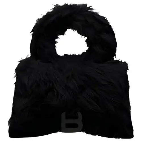 Balenciaga Plush Hourglass Bag, One Shoulder Handbag, Crossbody Bag Women's Black