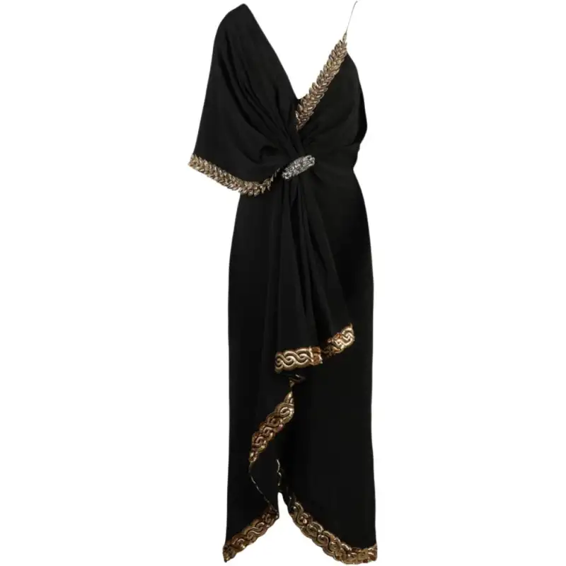 GUCCI Beaded Draped Midi Dress Black