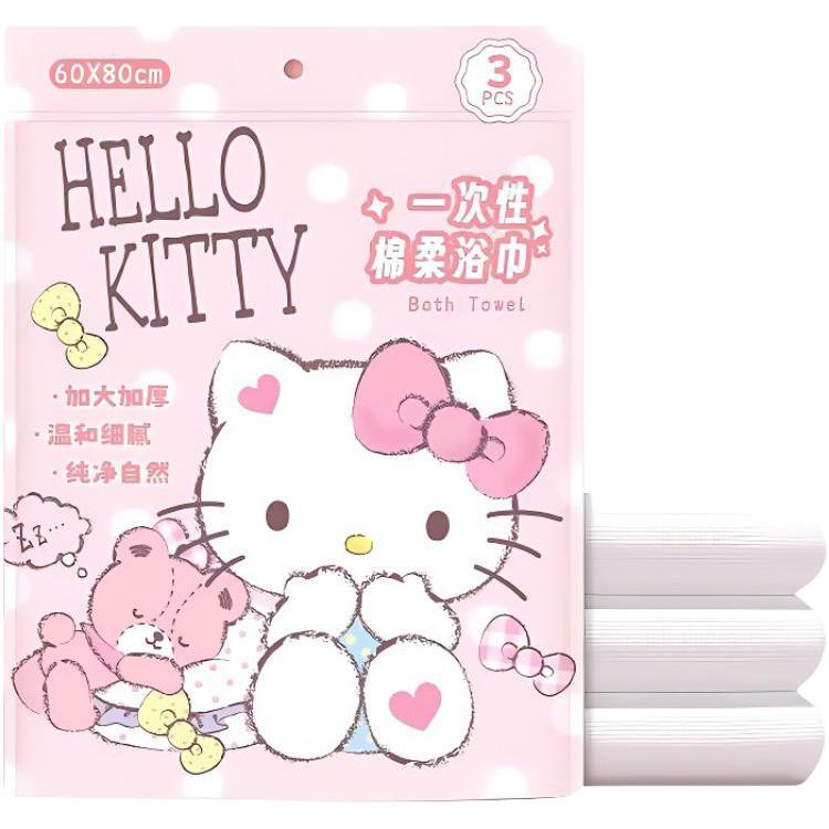 Sanrio Sanrio, hello kitty, disposable soft comfortable wet wipes for face washing, convenient cleansing milk for traveling, small bath towel, increased thickness, 3 pieces