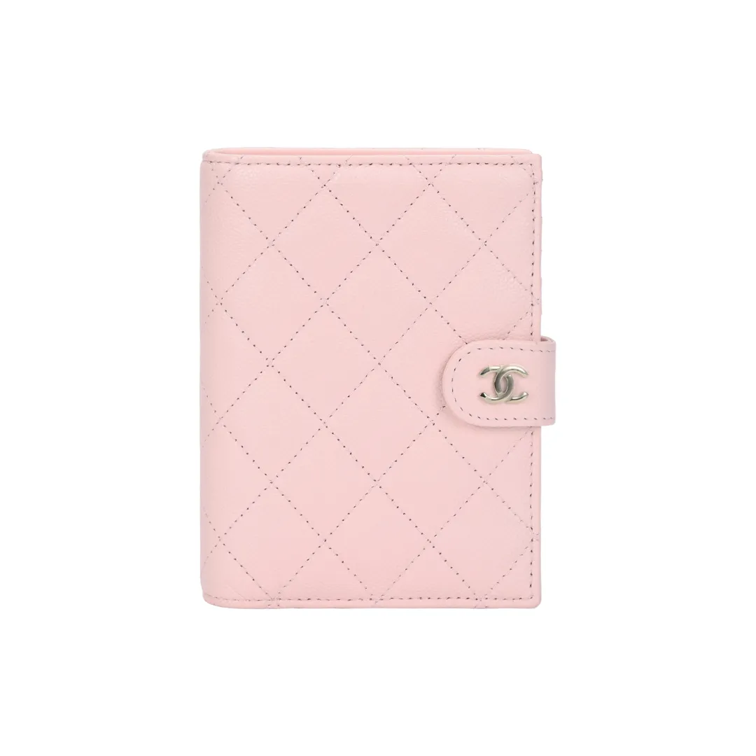 CHANEL Shiny Grain Calfskin & Gold Metal Passport Holder Small Women's Pink