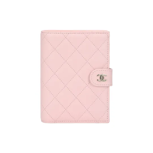 CHANEL Shiny Grain Calfskin & Gold Metal Passport Holder Small Women's Pink