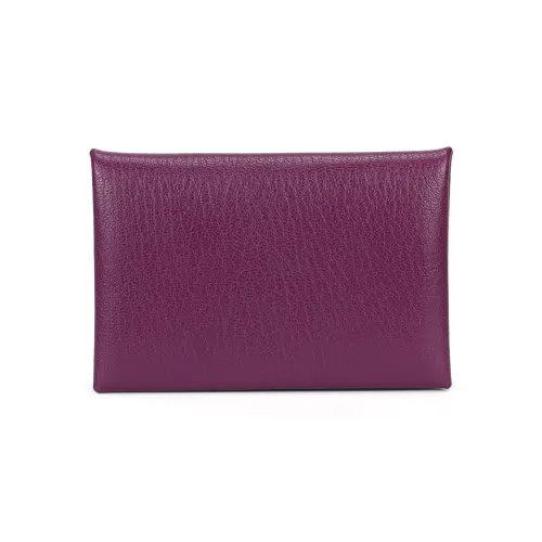HERMES Chamkila Goat Skin Handheld Card Holder Women's Silver Lotus Purple
