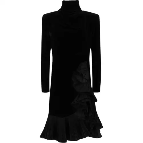 GUCCI Velvet Ruffled Dress Black