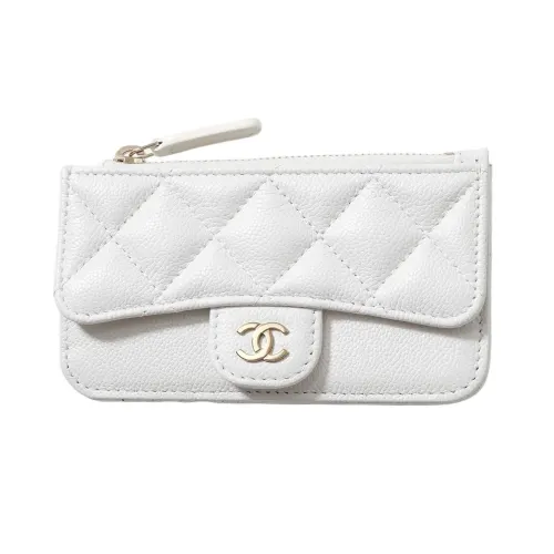 CHANEL Leather Wallet, Card Holder Women's White