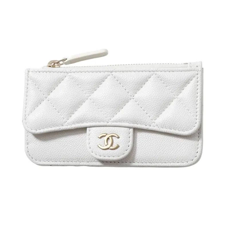 CHANEL Leather Wallet, Card Holder Women's White