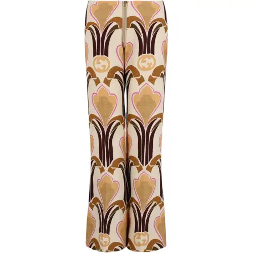 GUCCI Geo Patterned Wool Pants Beige White