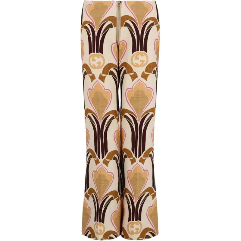 GUCCI Geo Patterned Wool Pants Beige White