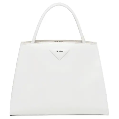 PRADA Without Strap Shinny Leather Soft Sheepskin Lining Handbag Women's White