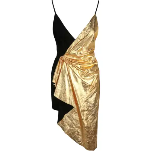 GUCCI Asymmetric Suede Mini Dress Black/Gold