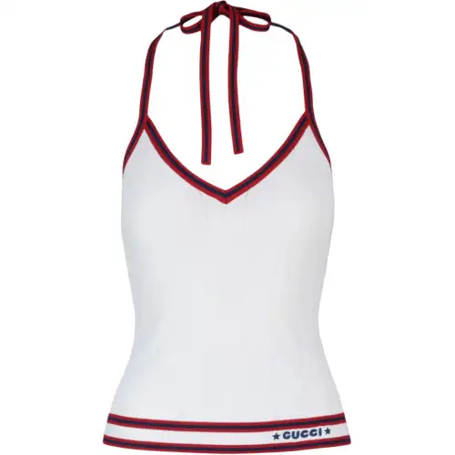 GUCCI Ribbed Halter Neck Top White