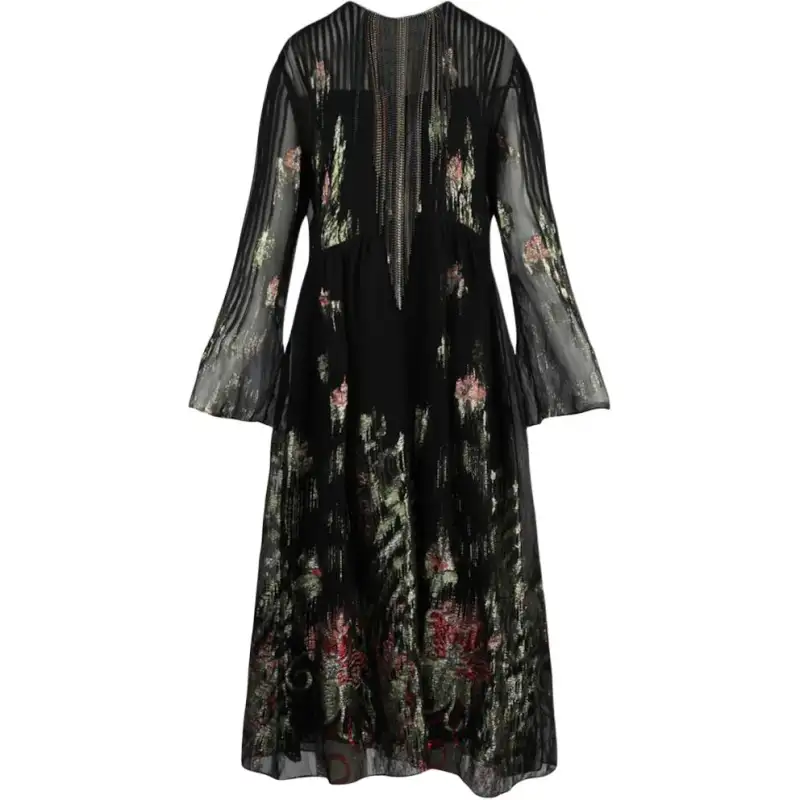 GUCCI Long Sleeve Metallic Crystal Embellished Dress Black