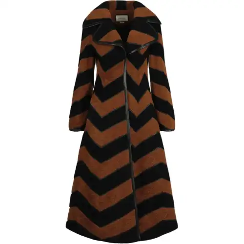 GUCCI Chevron Fur Coat Brown