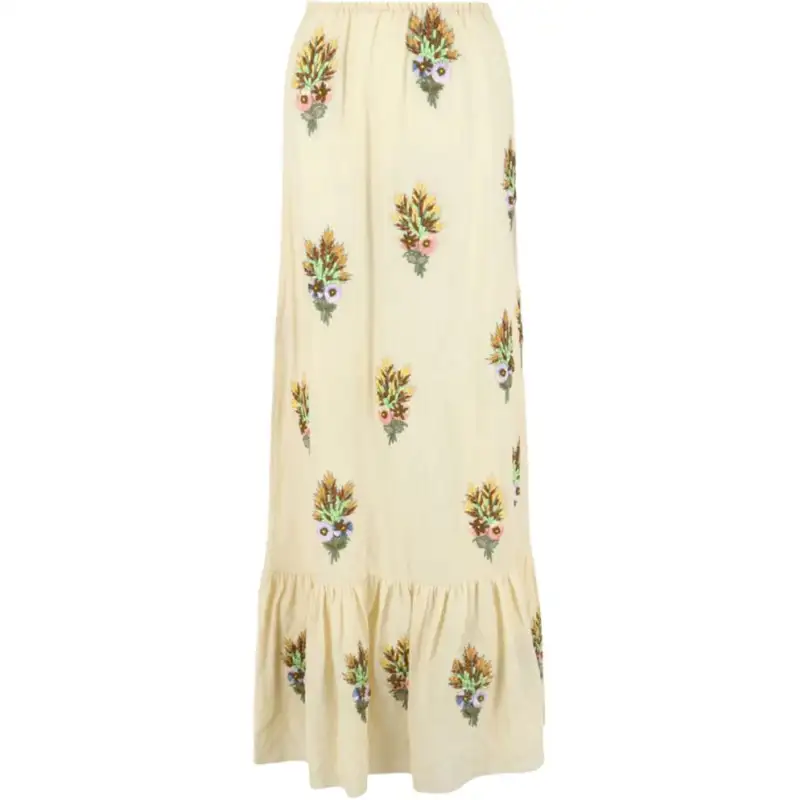 GUCCI Embroidered Linen Tiered Skirt White