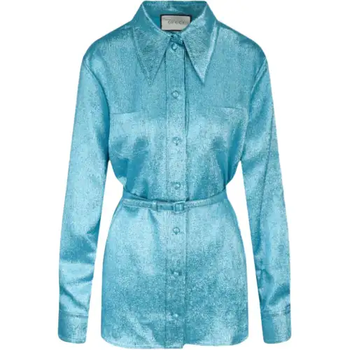 GUCCI Metallic Belted Blouse Blue