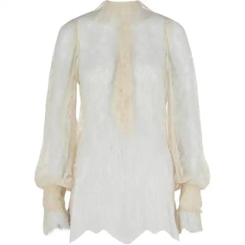 GUCCI Long Sleeve Lace Blouse White