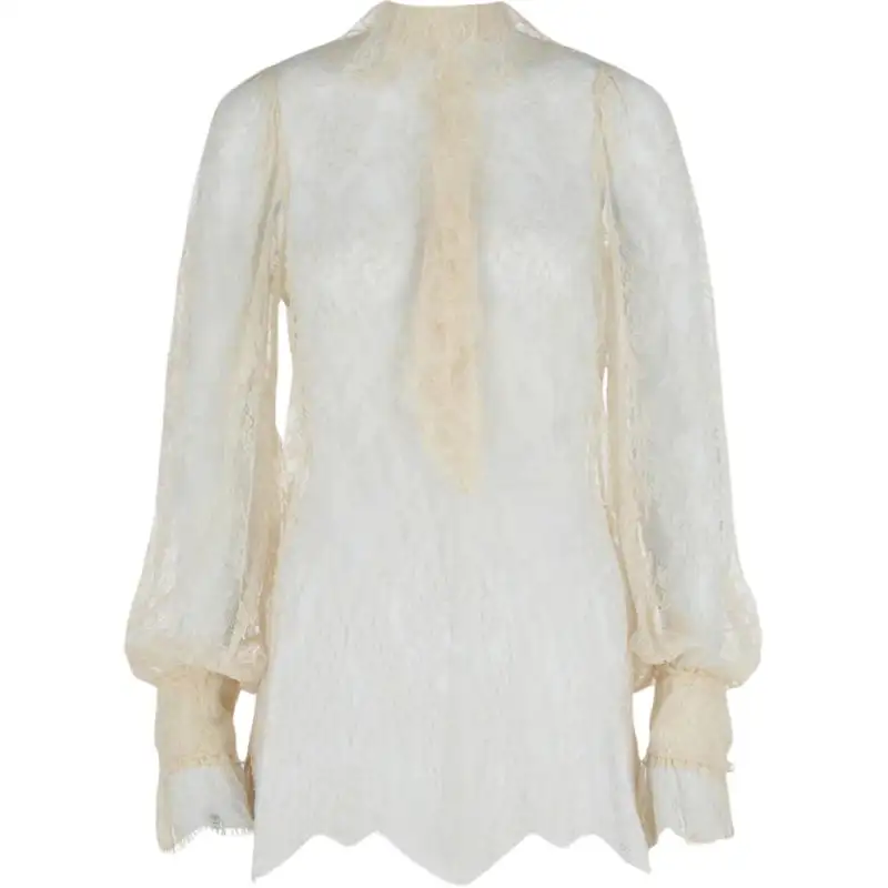 GUCCI Long Sleeve Lace Blouse White