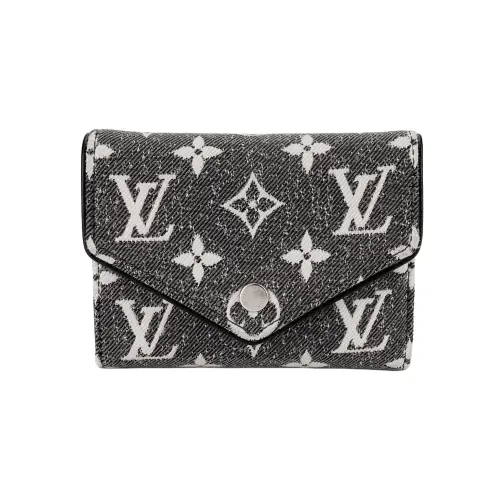 LOUIS VUITTON Victorine Jacquard Denim With Cow Leather Patchwork Trim Victoria Wallet Women's Gray