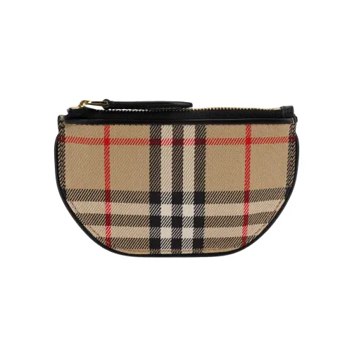 Burberry Olympia Cotton With Calfskin Crescent Bag Clutch Wallet Storage Bag Wallet Coin Purse Unisex Khaki