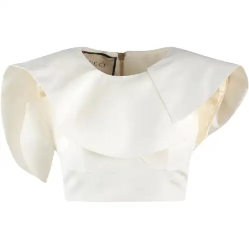 GUCCI Asymmetrical Collar Crop Top White