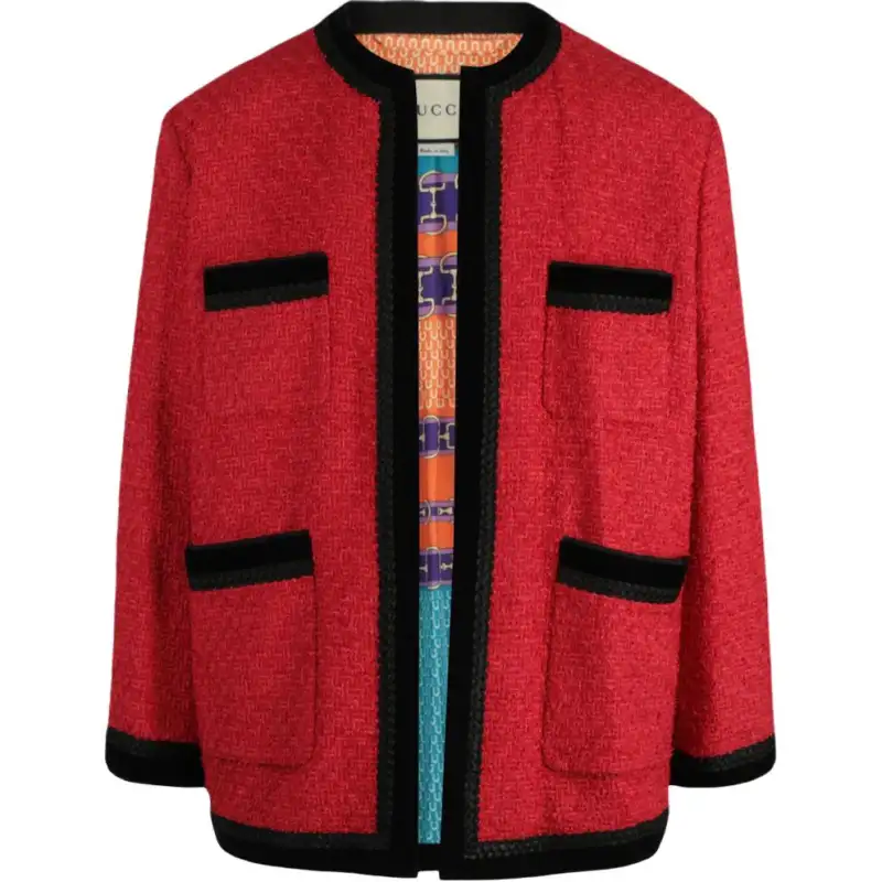 GUCCI Colorblock Tweed Jacket Red