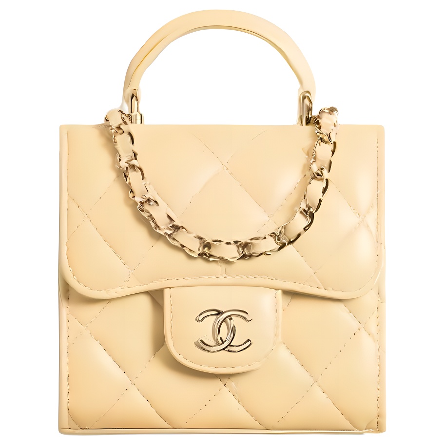 CHANEL Sheepskin Material Gold Metal Portable Crossbody Clutch Women's Yellow