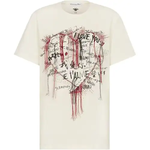 DIOR T Shirts Men's White Crew Neck Moderate Straight Fit