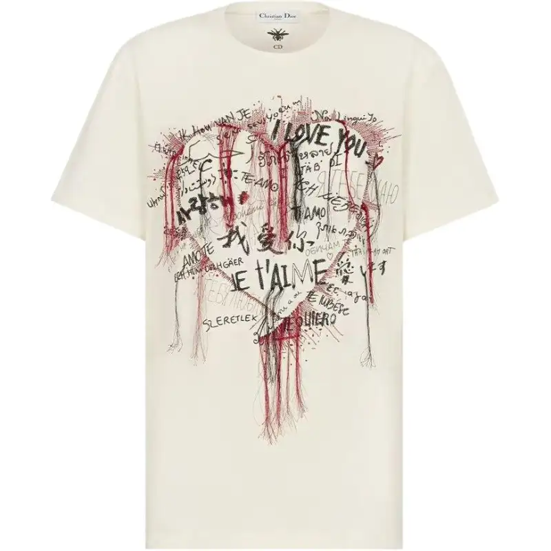 DIOR T Shirts Men's White Crew Neck Moderate Straight Fit