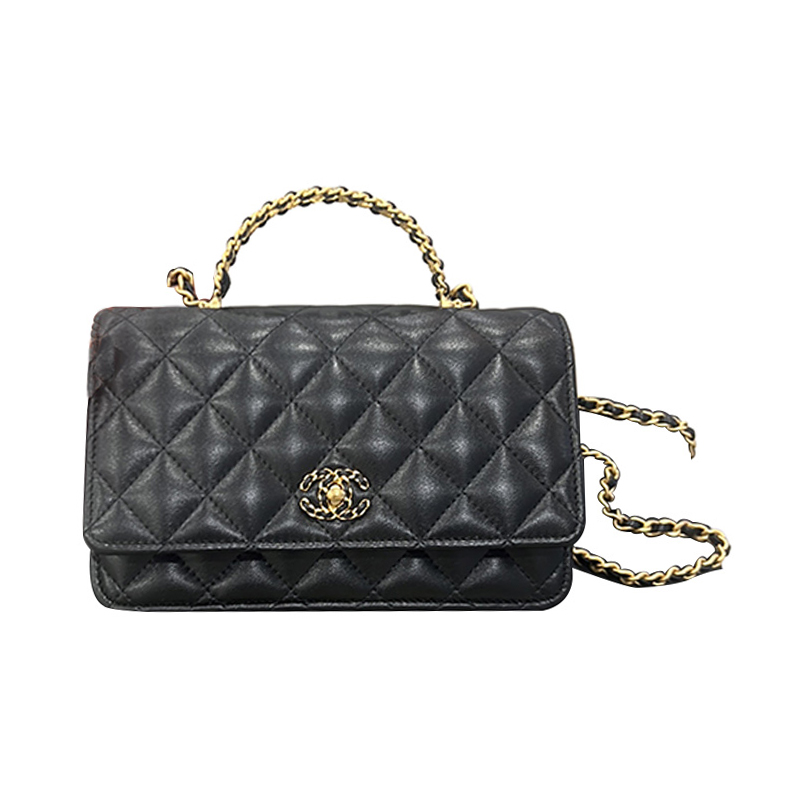 CHANEL Chanel, design straps with diamond pattern, golden small black one-shoulder bag, material