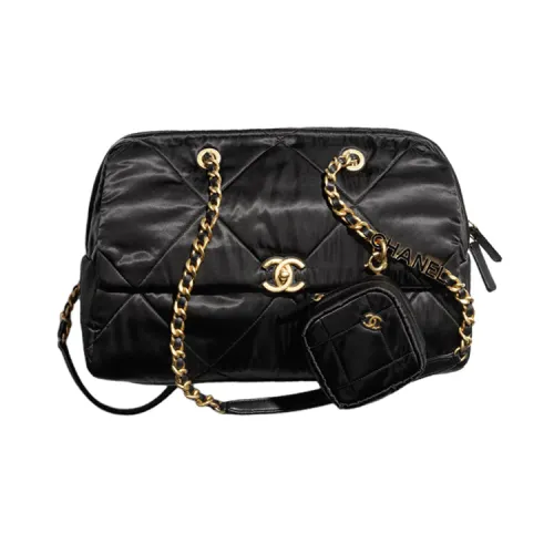 CHANEL Satin Material Gold Metal Bowling Bag, Handbag, Shoulder Bag Large Women's Black