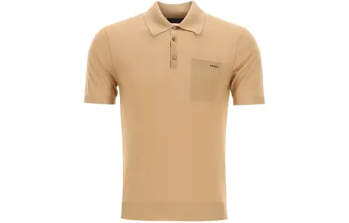 PRADA Polo Shirts Men's Khaki Polo Collar Moderate Straight Fit