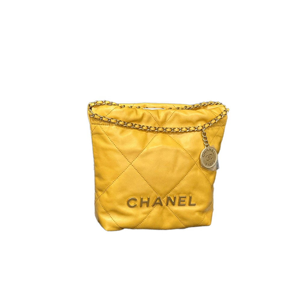 CHANEL 22Bag Bright Calfskin Bucket Bags Crossbody Bag, Shoulder Bag Women's Bright Yellow