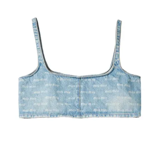 Miu Miu logo-print denim crop top