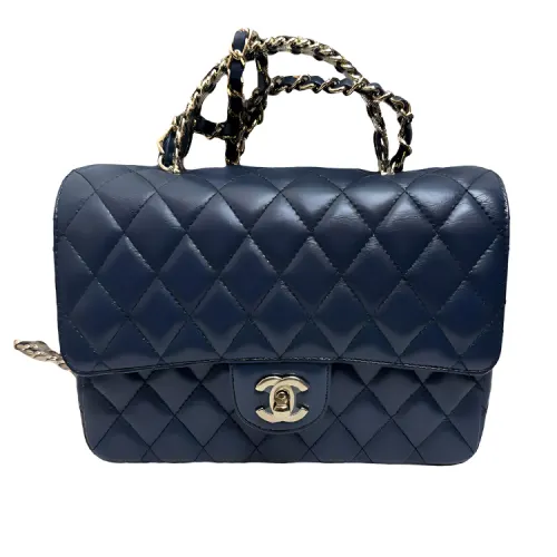 CHANEL Sheepskin With Rhinestone Shoulder Bag, Crossbody Bag, Handbag Regular Women's Marine Blue