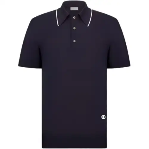 DIOR Polo Shirts Men's Dark Blue Pointed Collar Moderate Straight Fit
