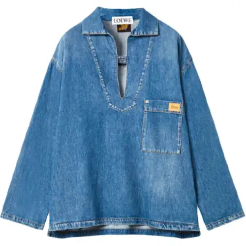 LOEWE Shirts Men's Blue Lapel Moderate Shirt