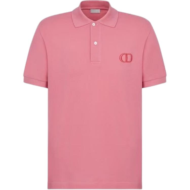 DIOR Polo Shirts Men's Pink Polo Collar Moderate Straight Fit