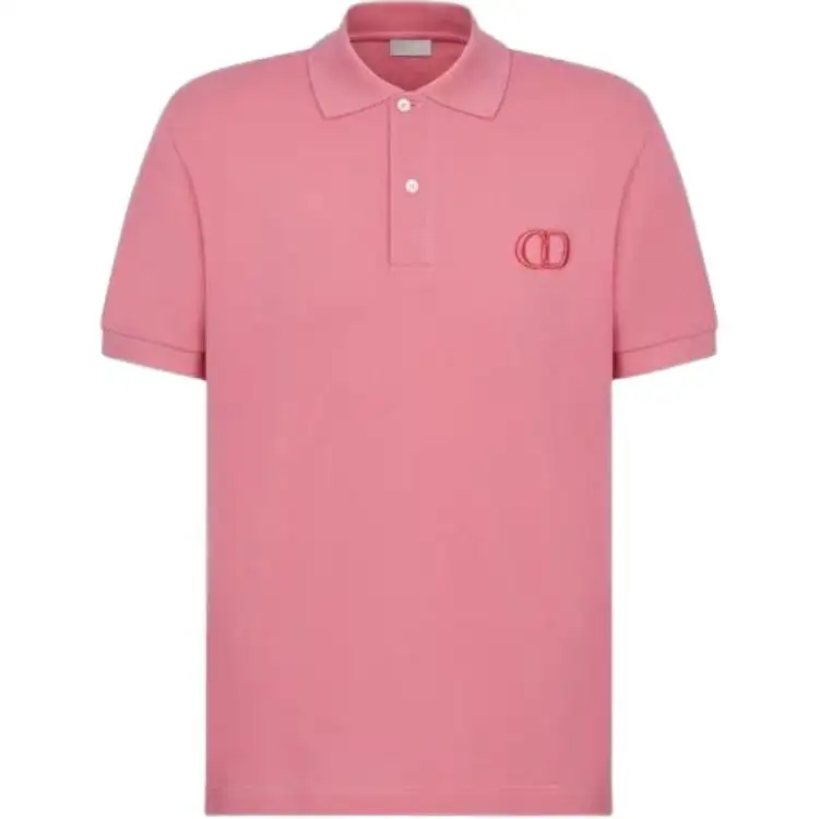 DIOR Polo Shirts Men's Pink Polo Collar Moderate Straight Fit