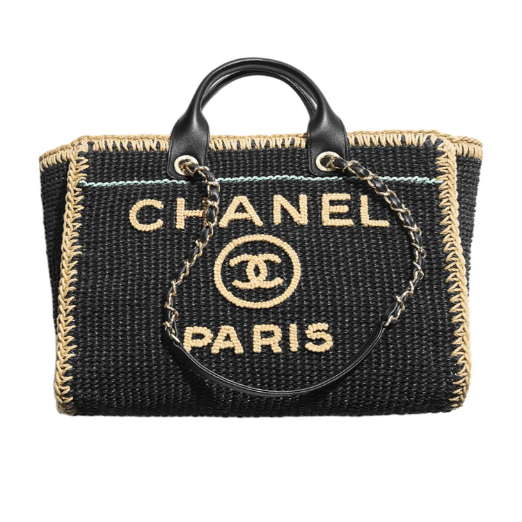 CHANEL Cotton With Fabric Handbag Large Women's Black