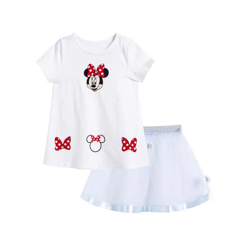 Disney, cartoon set, cute T-shirt, mini-skirt, with short sleeve, elastic waist