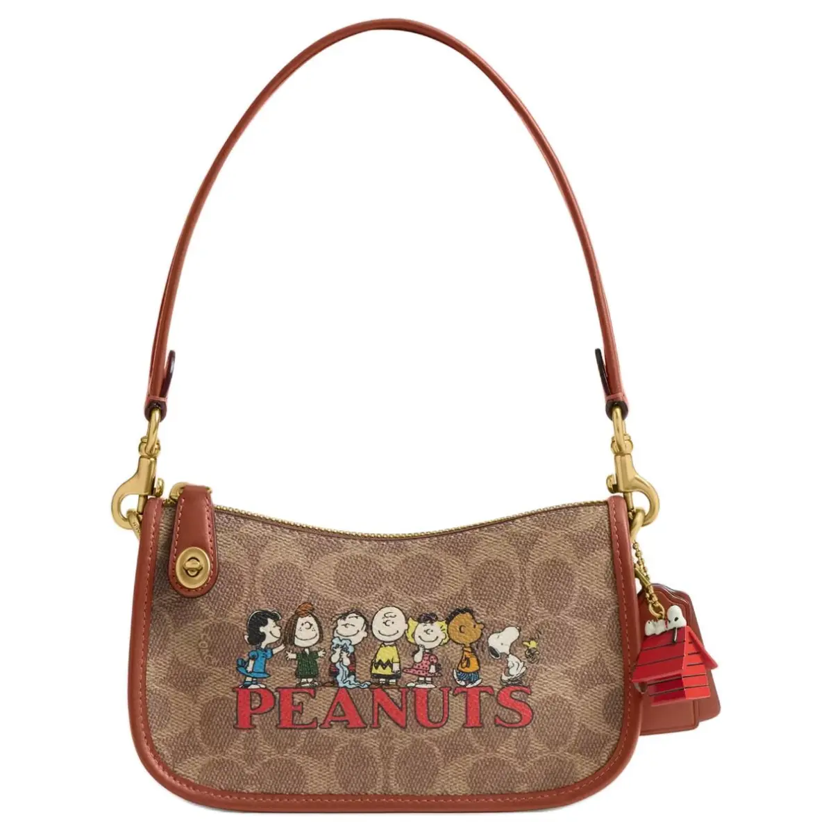 COACH PEANUTS Snoopy, Collaboration SwingerSignature Coated Canvas One Shoulder Handbag Small Women's Brown