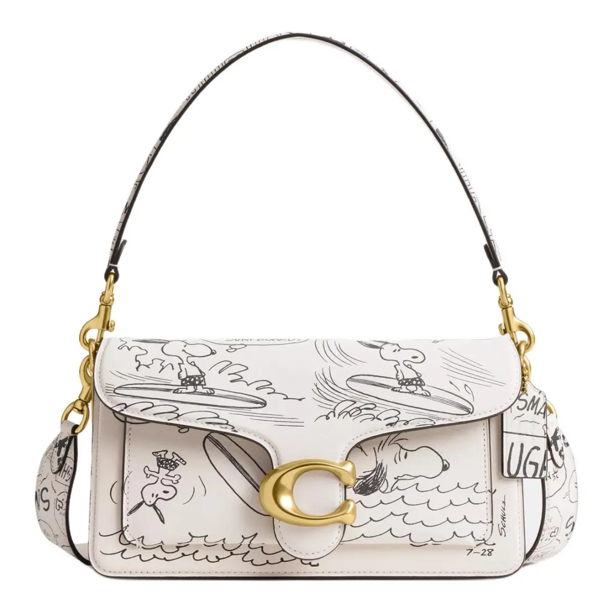 COACH PEANUTS Snoopy, Collaboration Tabby Leather Portable Crossbody Bag, Shoulder Bag Medium Women's Chalk White