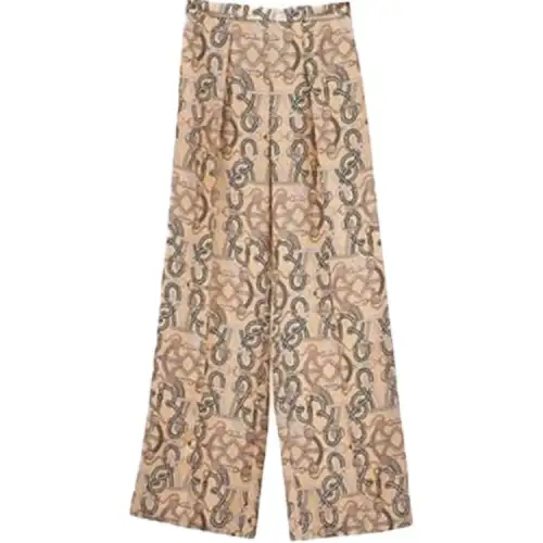 HERMES Casual Pants Women's Light Umber Moderate Wide Leg Pants