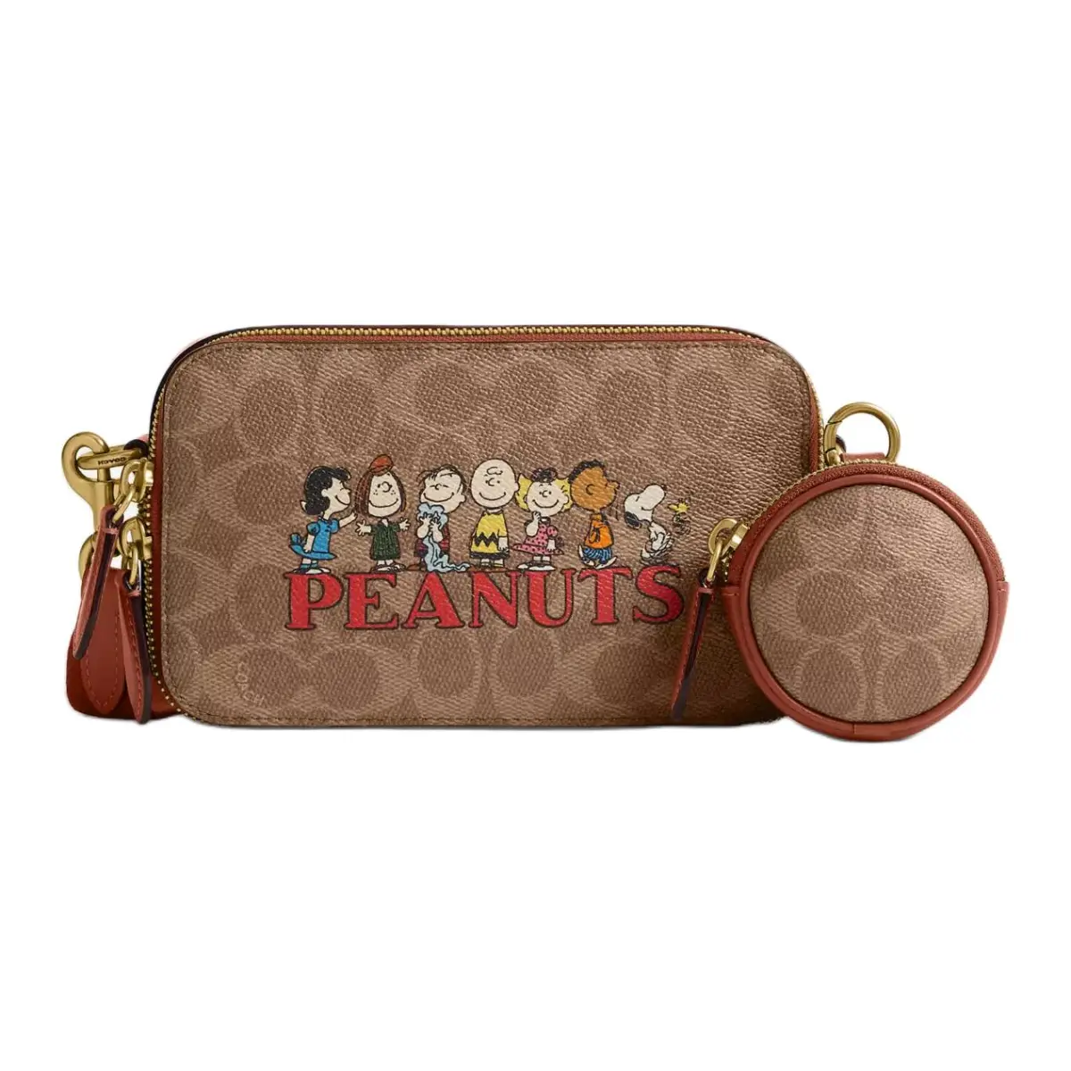 COACH PEANUTS Snoopy, Collaboration Signature Coated Canvas Clutch Crossbody Bag Small Women's Brown