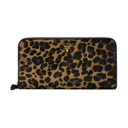 PRADA Leather Wallet Women's Leopard Print
