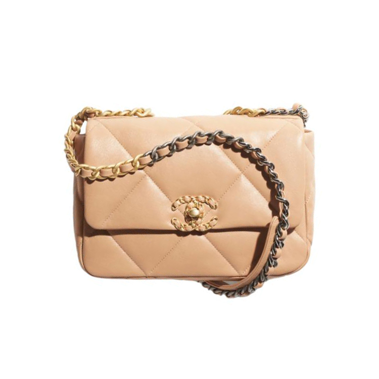 CHANEL 19Bag Bright Lambskin Handbag, Shoulder Bag, Crossbody Bag Women's Dark Beige