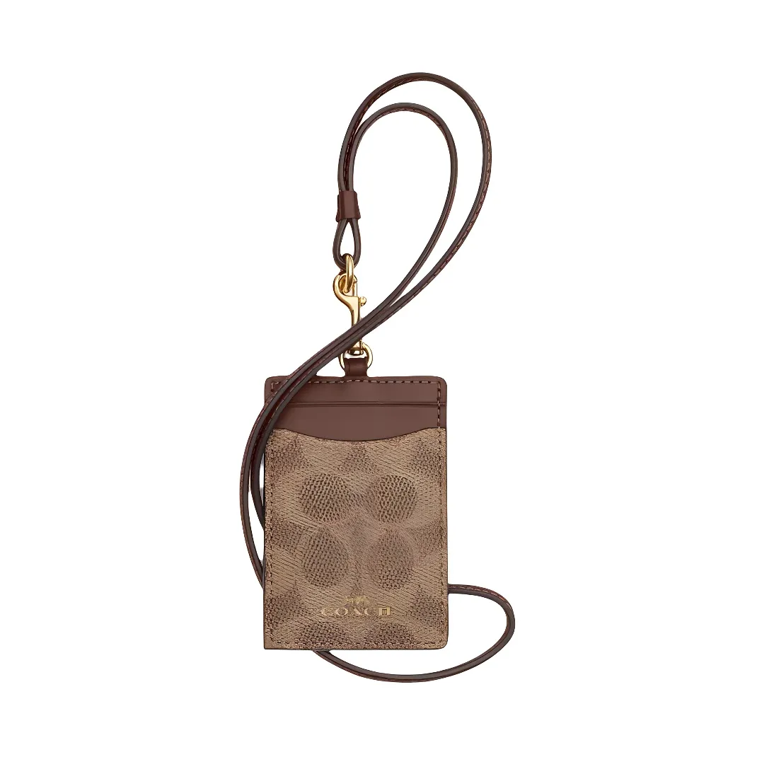 COACH Lanyard Coated Canvas Card Holder Regular Women's Tawny & Brown