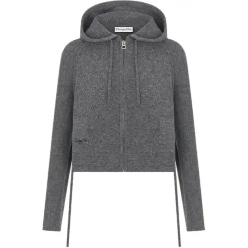 DIOR Sweaters Women's Gray Hooded Non Detachable Moderate Straight Fit