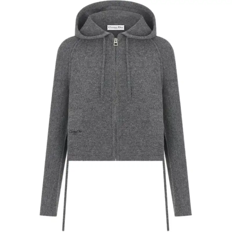 DIOR Sweaters Women's Gray Hooded Non Detachable Moderate Straight Fit