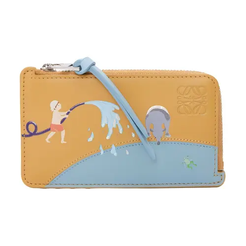 LOEWE Suna Fujita Collaboration Calfskin Card Holder Women's Sahara & Light Blue